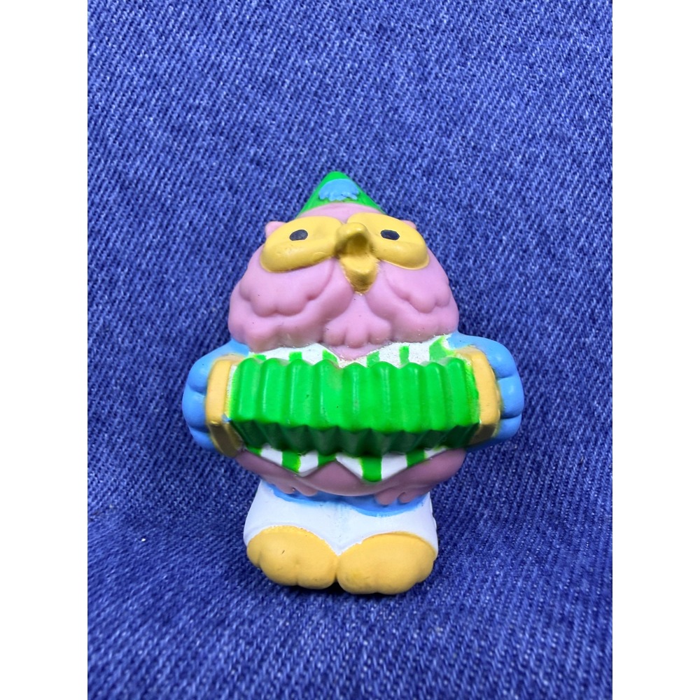 Vintage 1984 American Greetings Owl Playing Accordion PVC Figure Pink Blue